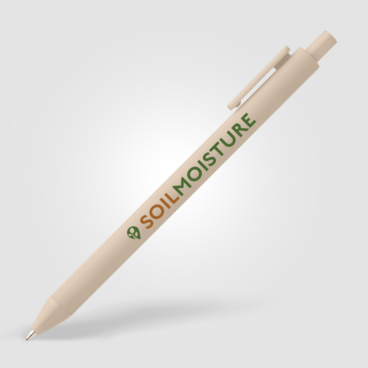 Stylo Bloom en plastique recyclé avec corps soft-touch et mécanisme rétractable