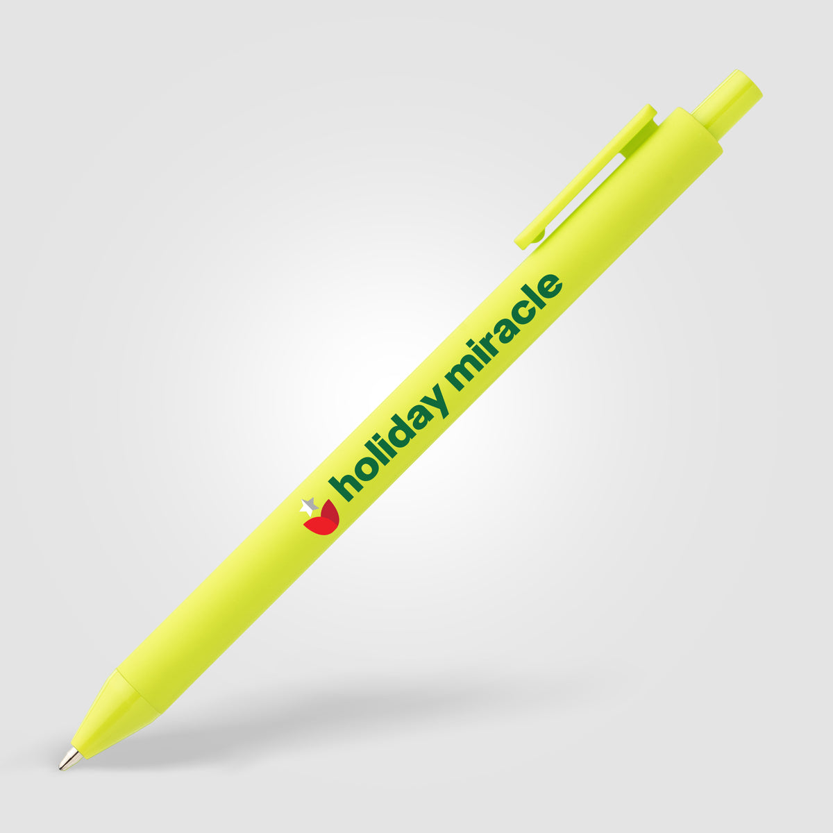 Stylo Bloom en plastique recyclé avec corps soft-touch et mécanisme rétractable