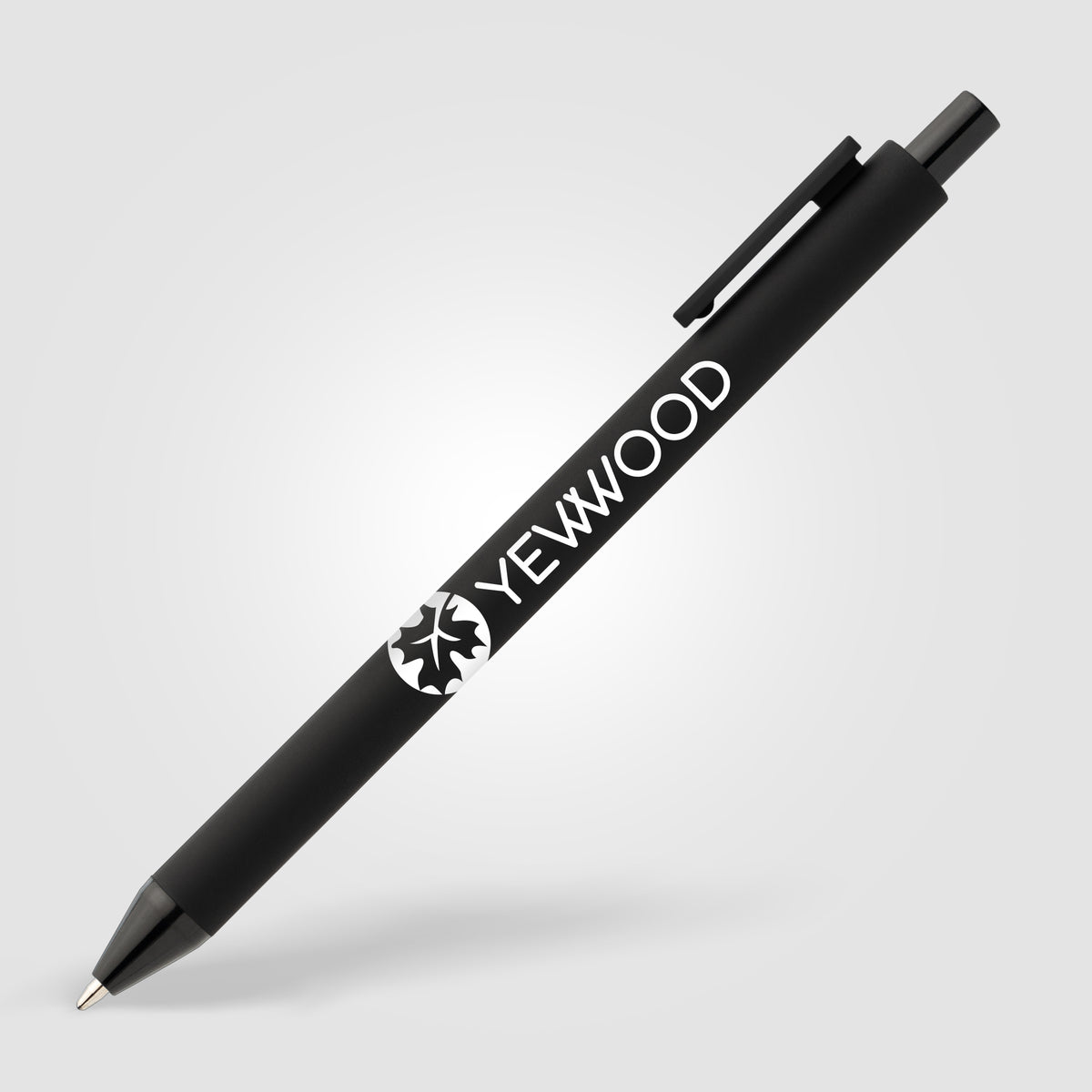 Stylo Bloom en plastique recyclé avec corps soft-touch et mécanisme rétractable