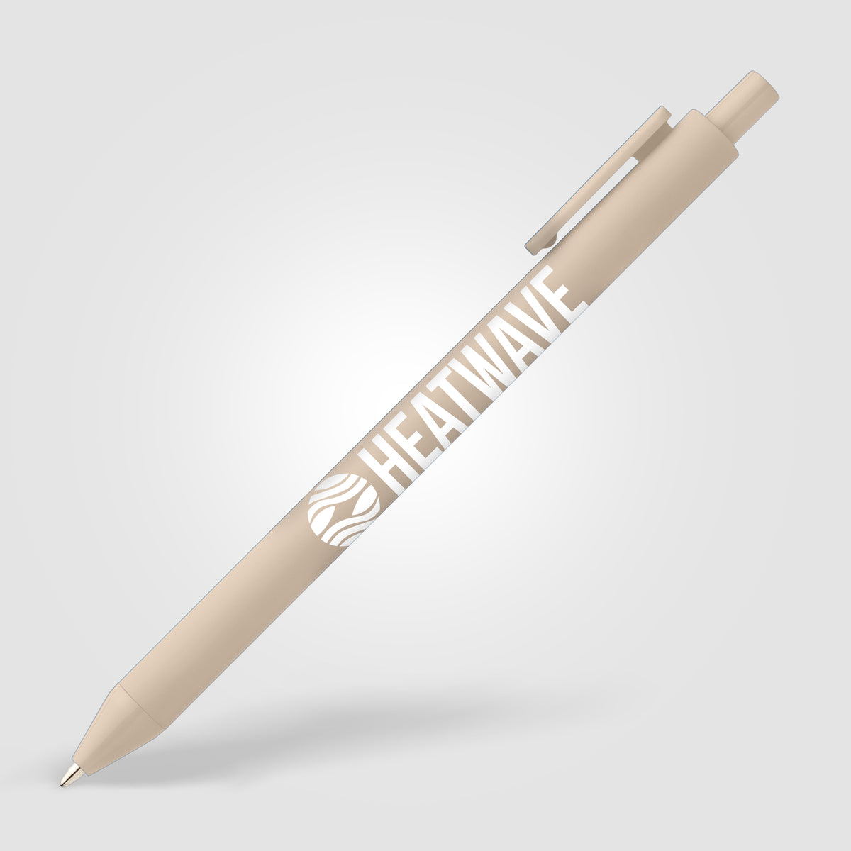 Stylo Bloom en plastique recyclé avec corps soft-touch et mécanisme rétractable