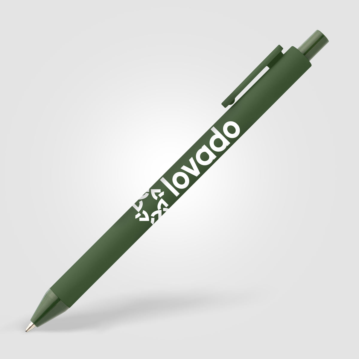 Stylo Bloom en plastique recyclé avec corps soft-touch et mécanisme rétractable