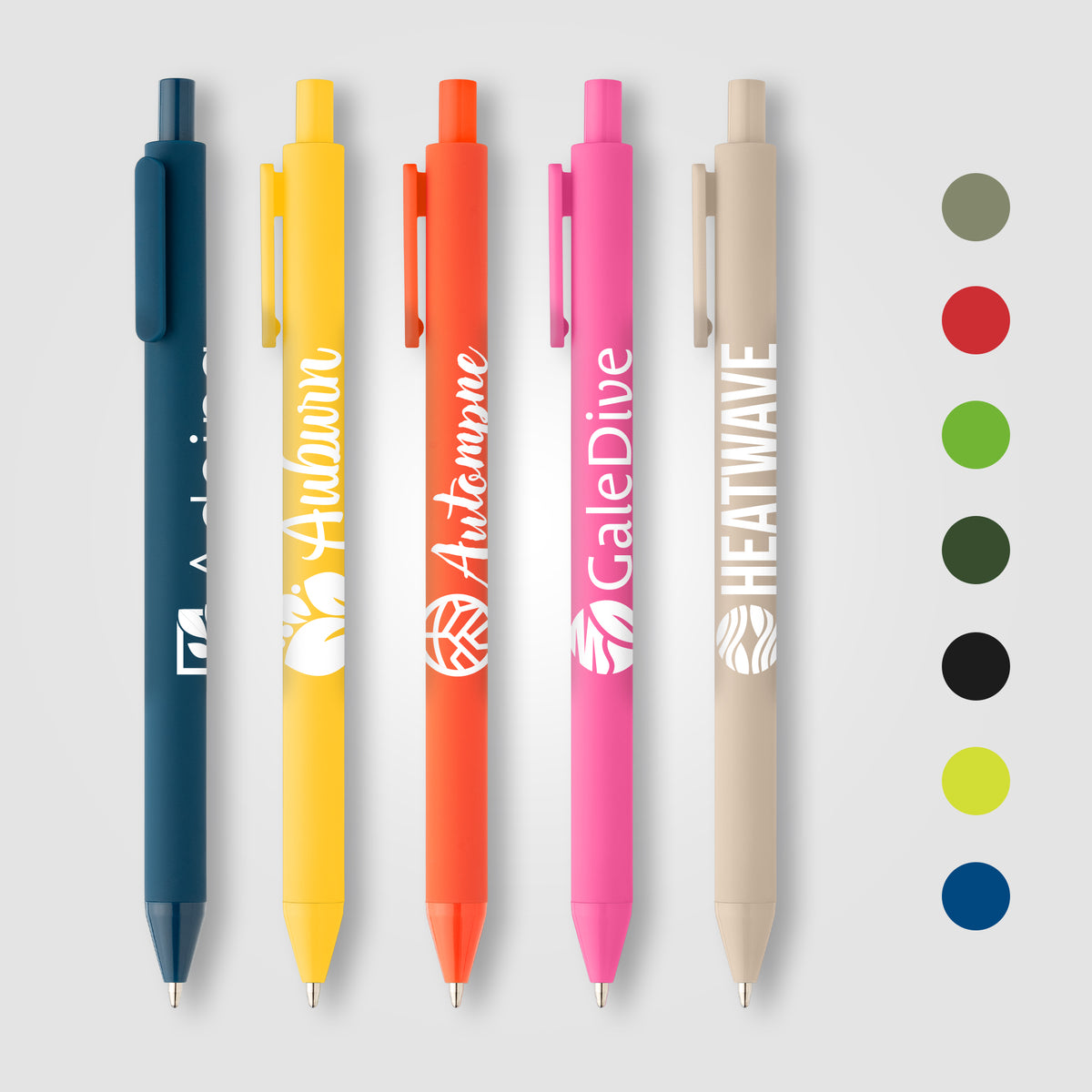 Stylo Bloom en plastique recyclé avec corps soft-touch et mécanisme rétractable