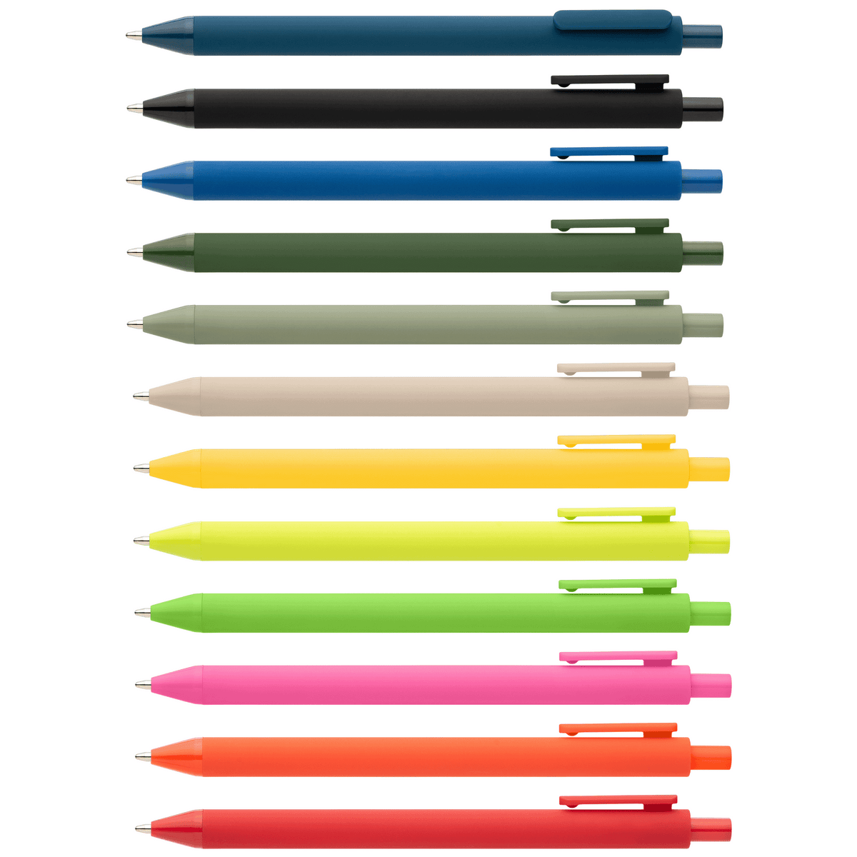 Stylo Bloom en plastique recyclé avec corps soft-touch et mécanisme rétractable