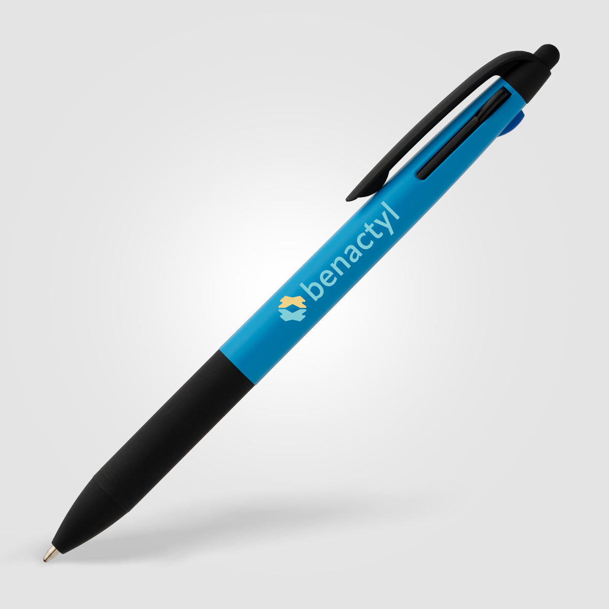 Stylo Malta 3-en-1 en plastique recyclé avec grip néon et multi-encres