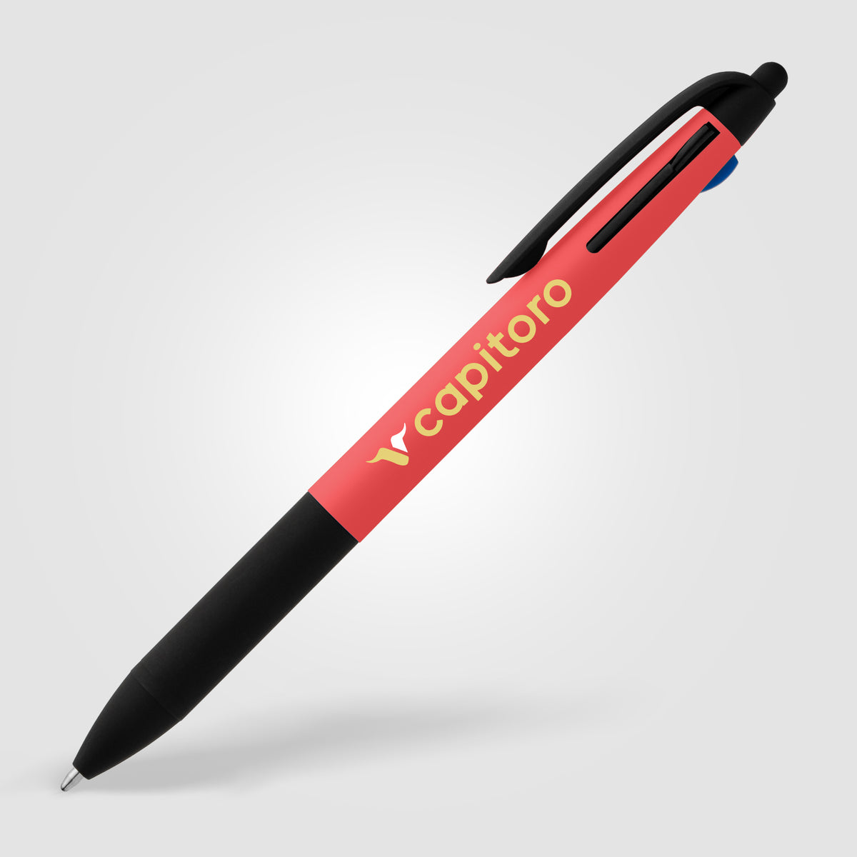 Stylo Malta 3-en-1 en plastique recyclé avec grip néon et multi-encres