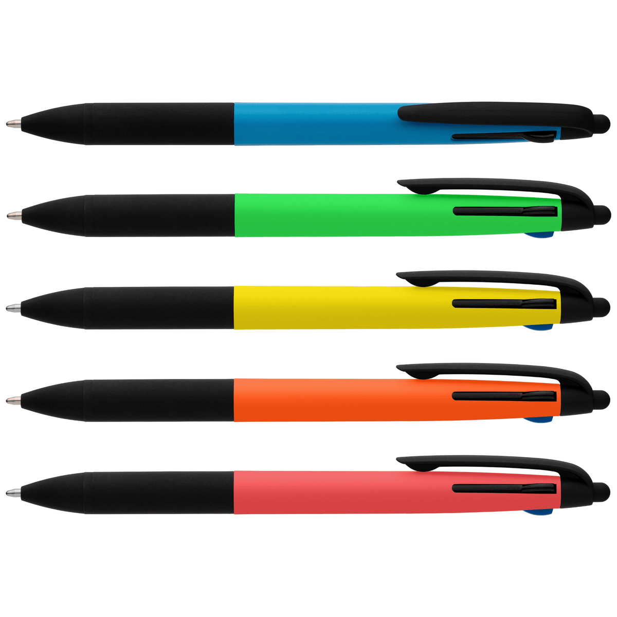 Stylo Malta 3-en-1 en plastique recyclé avec grip néon et multi-encres