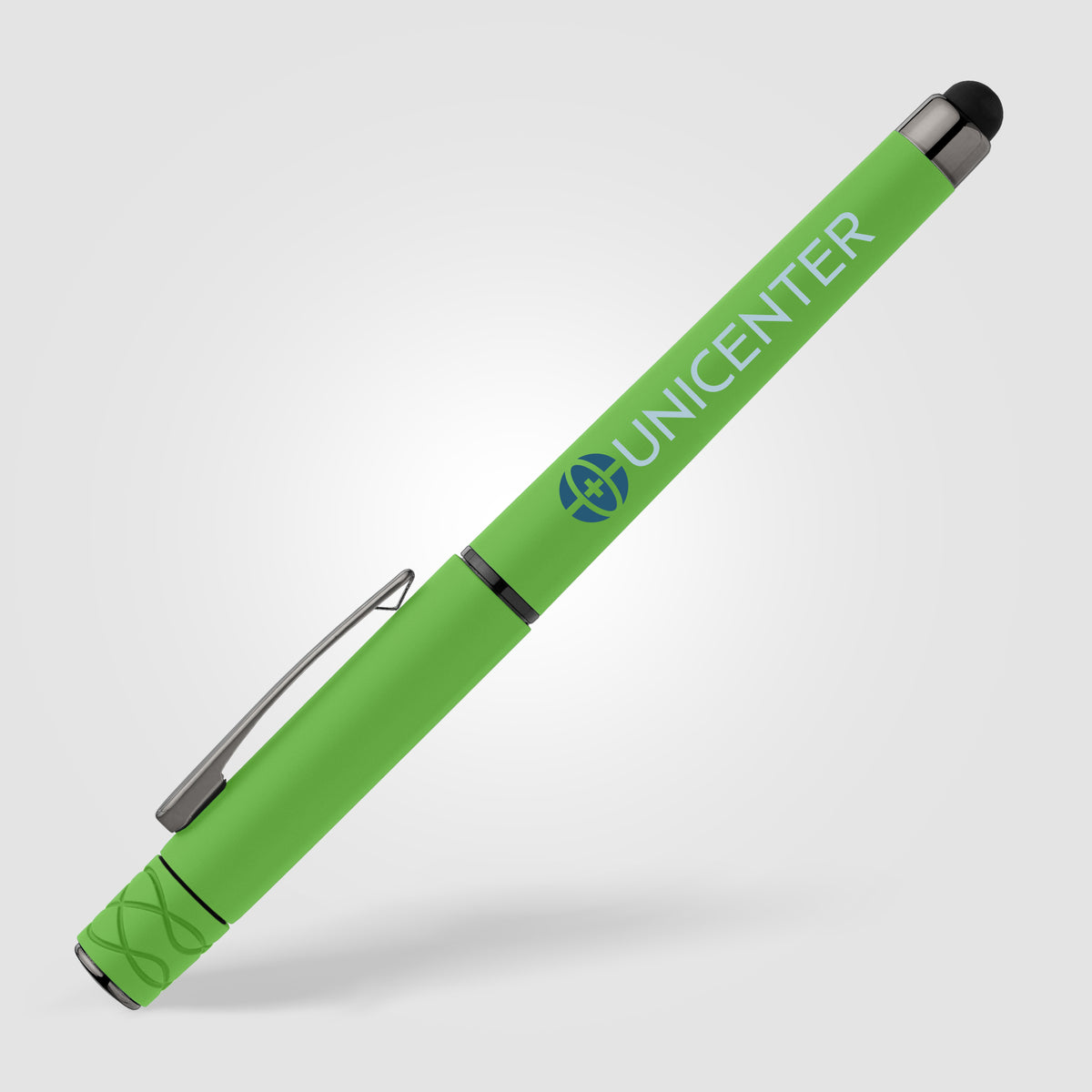 Stylo Tavi en plastique recyclé avec stylet et fidget spinner à encre gel