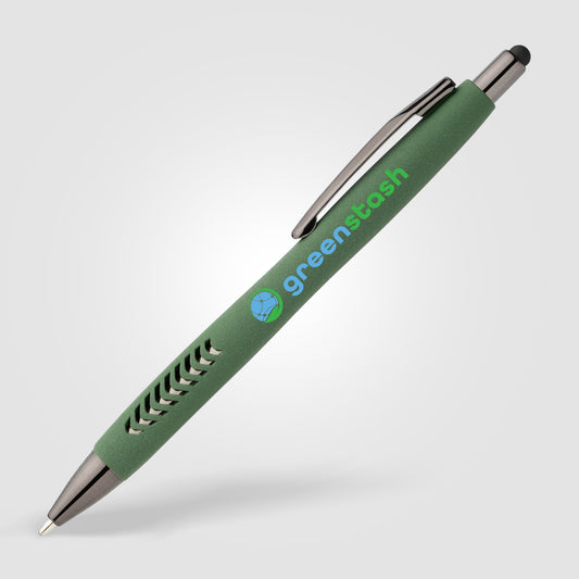Stylo Avalon en plastique recyclé avec finition pierre et stylet