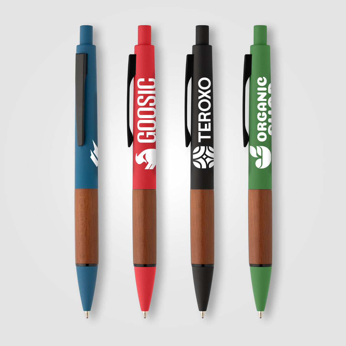 Stylo Tide en plastique recyclé avec grip en bois d’acacia