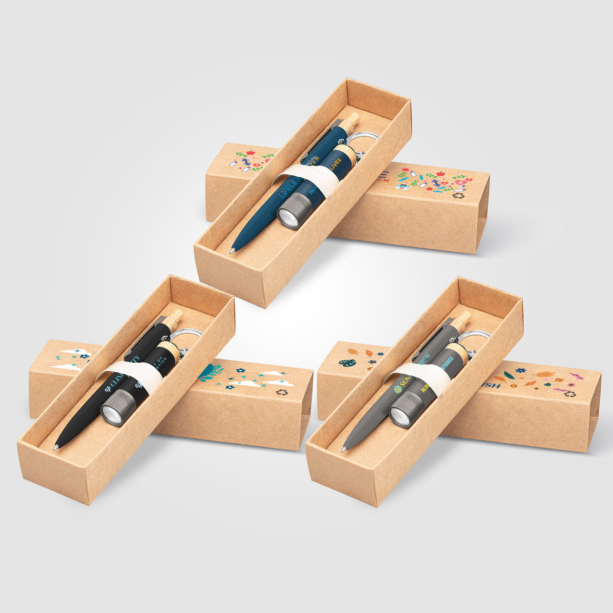 Coffret cadeau Reborn, stylo et lampe torche, aluminium recyclé avec accents en bambou - impression 