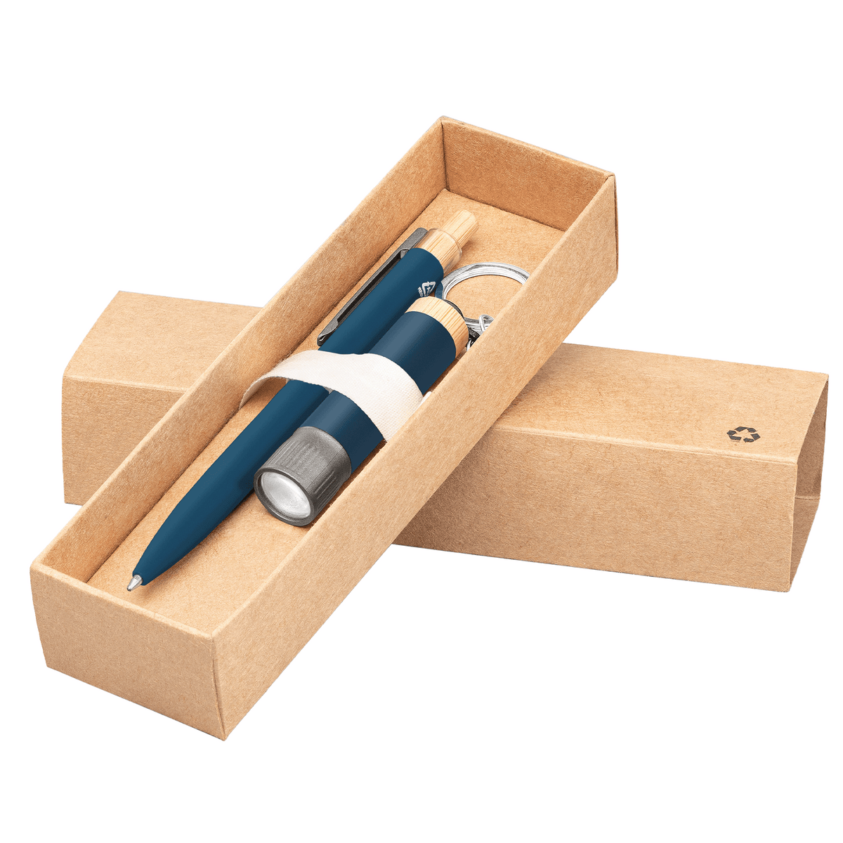 Coffret cadeau Reborn, stylo et lampe torche, aluminium recyclé avec accents en bambou - impression 