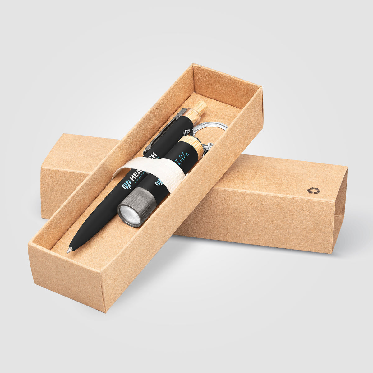 Coffret cadeau Reborn, stylo et lampe torche, aluminium recyclé avec accents en bambou