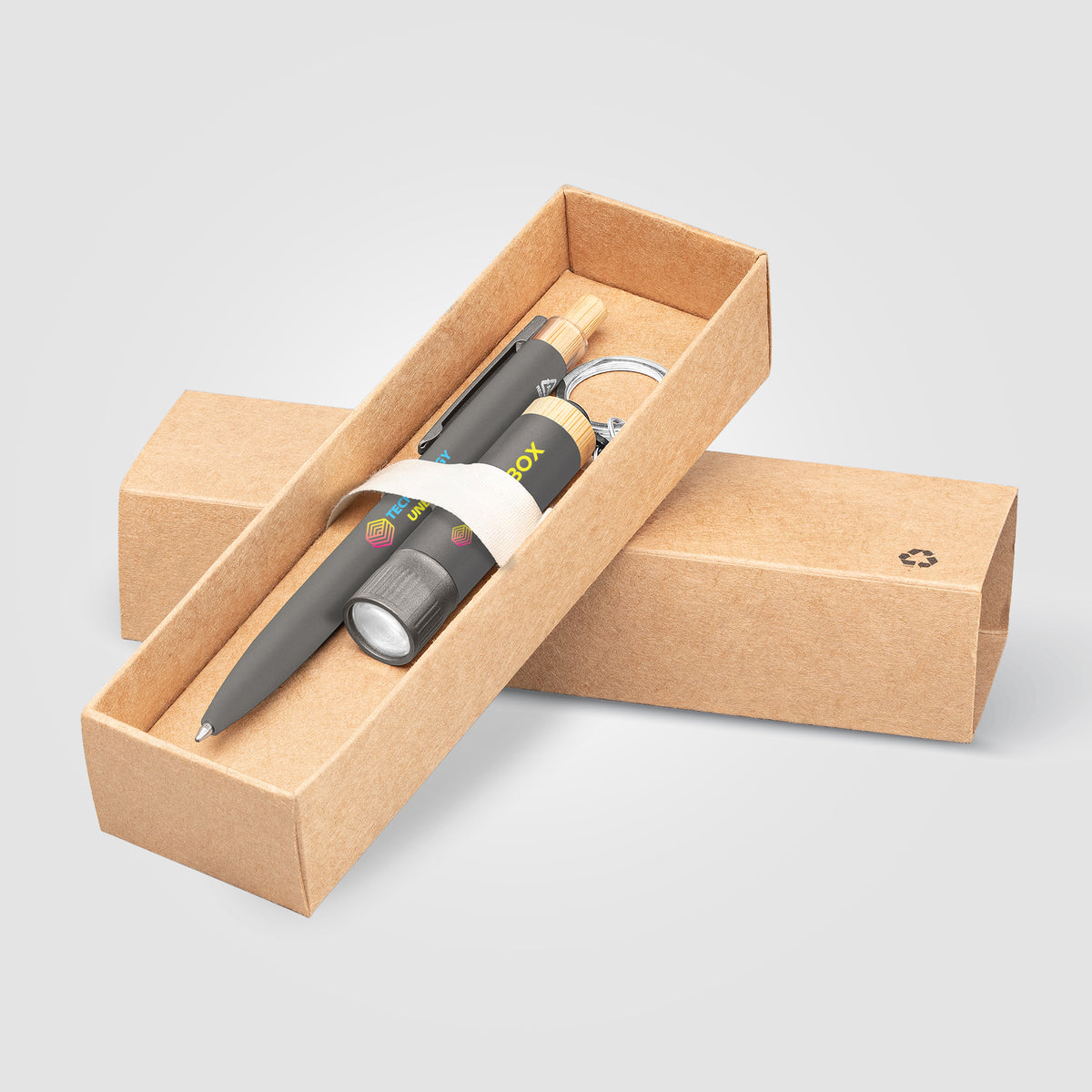Coffret cadeau Reborn, stylo et lampe torche, aluminium recyclé avec accents en bambou