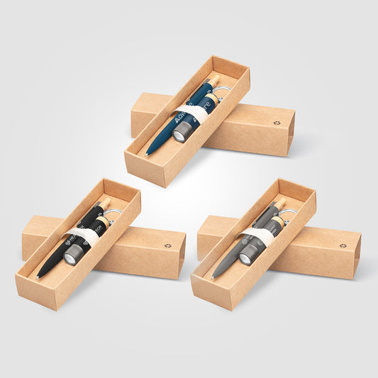 Coffret cadeau Reborn, stylo et lampe torche, aluminium recyclé avec accents en bambou