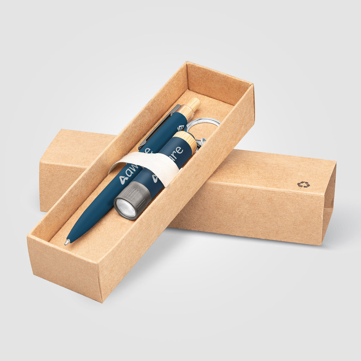 Coffret cadeau Reborn, stylo et lampe torche, aluminium recyclé avec accents en bambou