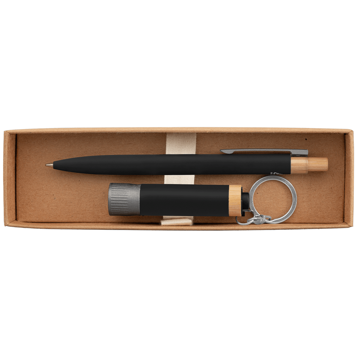 Coffret cadeau Reborn, stylo et lampe torche, aluminium recyclé avec accents en bambou - impression 