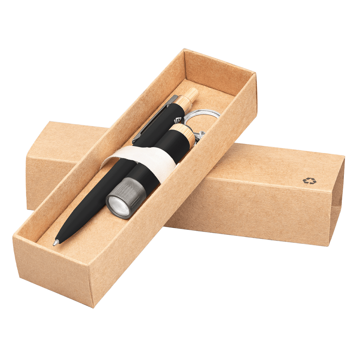 Coffret cadeau Reborn, stylo et lampe torche, aluminium recyclé avec accents en bambou