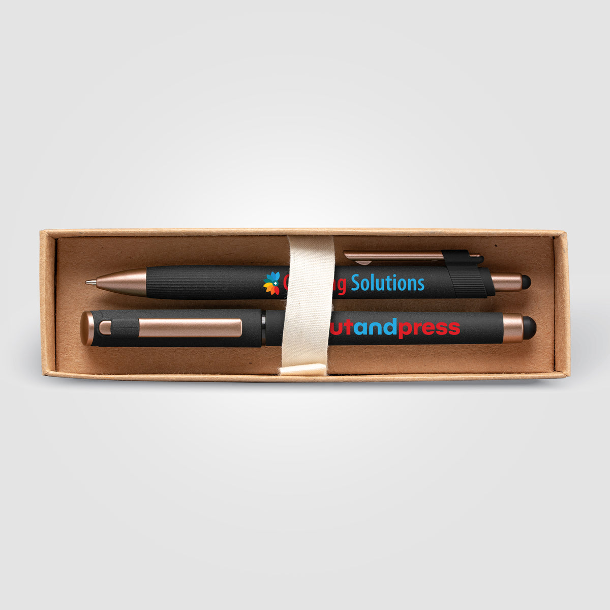 Coffret cadeau stylo York, plastique recyclé, finition bronze