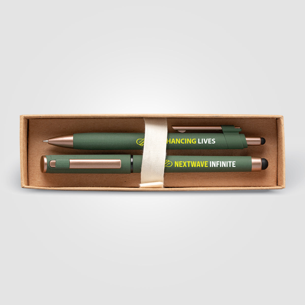 Coffret cadeau stylo York, plastique recyclé, finition bronze