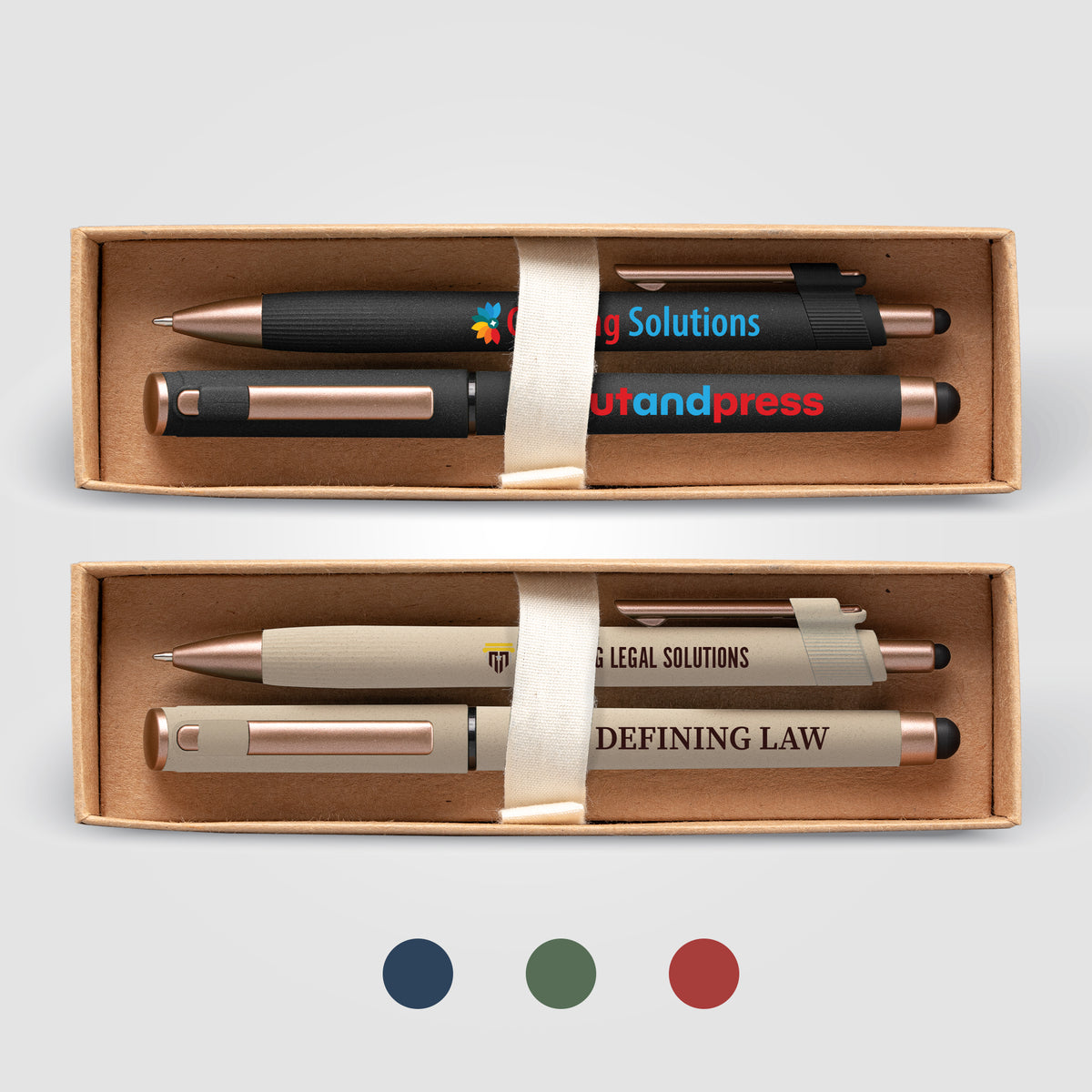 Coffret cadeau stylo York, plastique recyclé, finition bronze