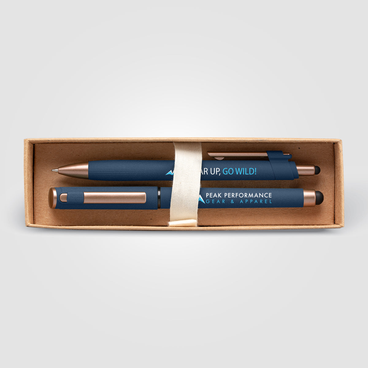 Coffret cadeau stylo York, plastique recyclé, finition bronze