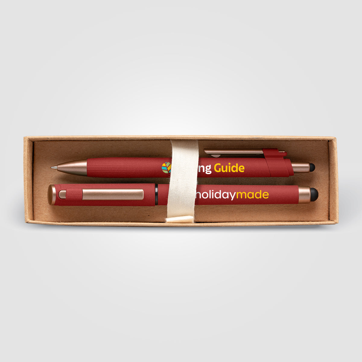 Coffret cadeau stylo York, plastique recyclé, finition bronze