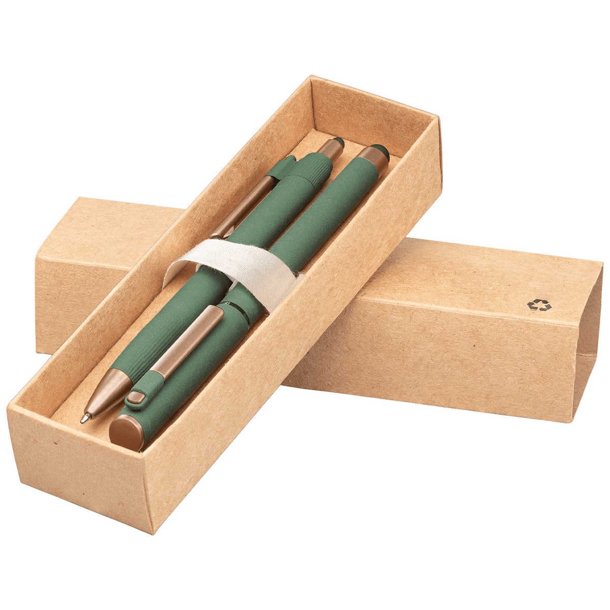 Coffret cadeau stylo York, plastique recyclé, finition bronze