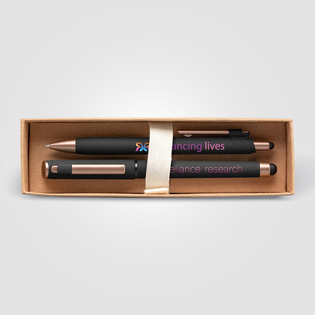 Coffret cadeau stylo York, plastique recyclé, finition bronze, boîte décorée - marquée