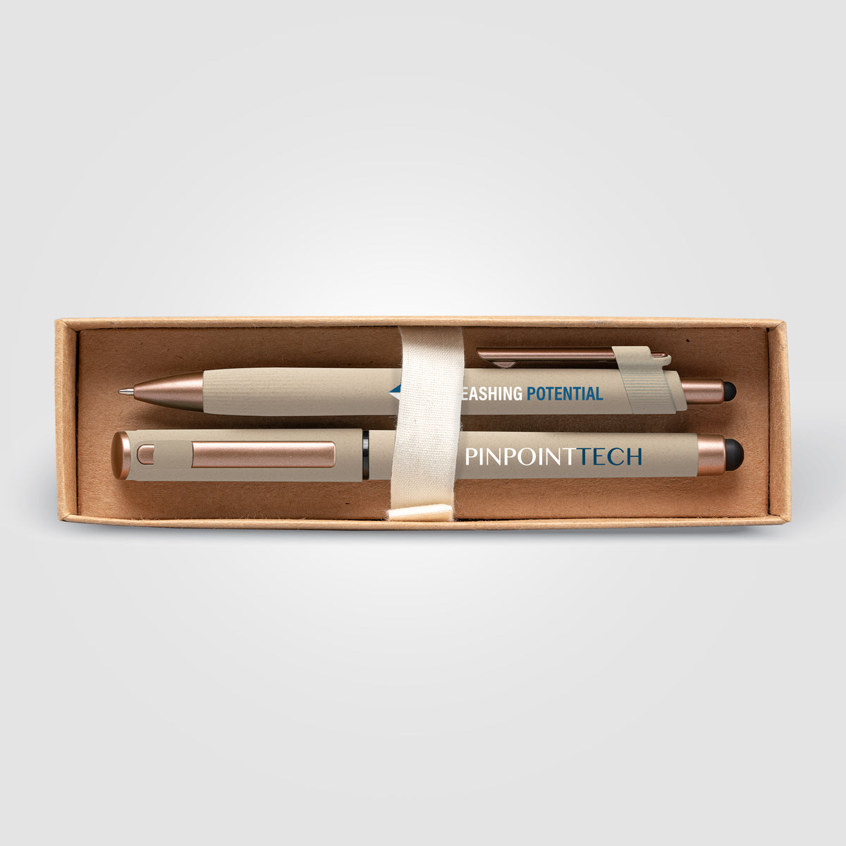 Coffret cadeau stylo York, plastique recyclé, finition bronze, boîte décorée - marquée