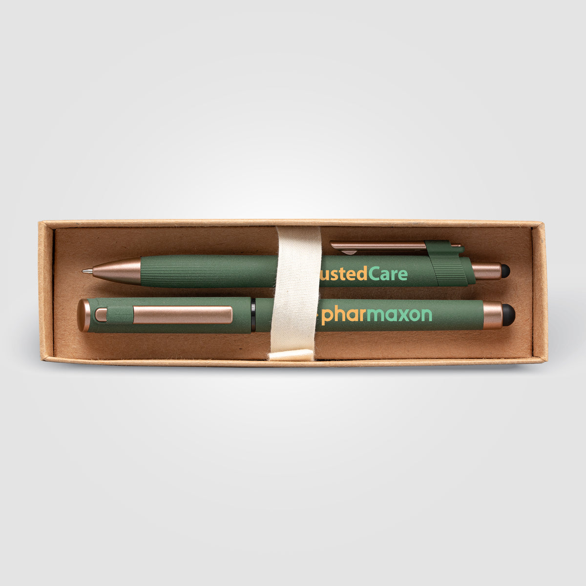 Coffret cadeau stylo York, plastique recyclé, finition bronze, boîte décorée - marquée