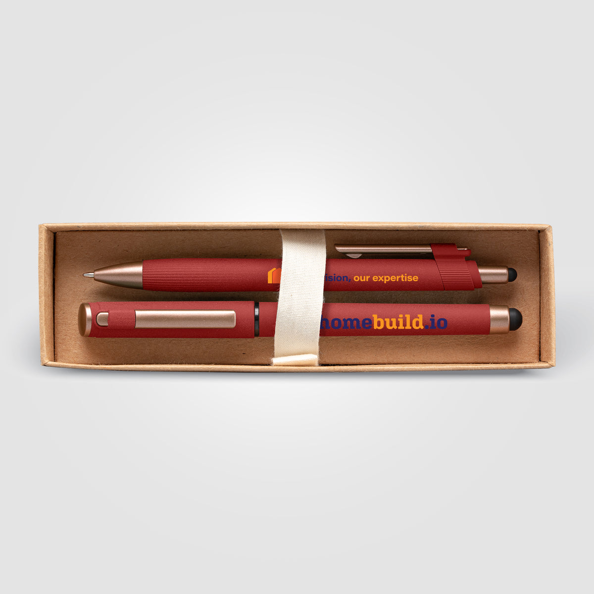 Coffret cadeau stylo York, plastique recyclé, finition bronze, boîte décorée - marquée