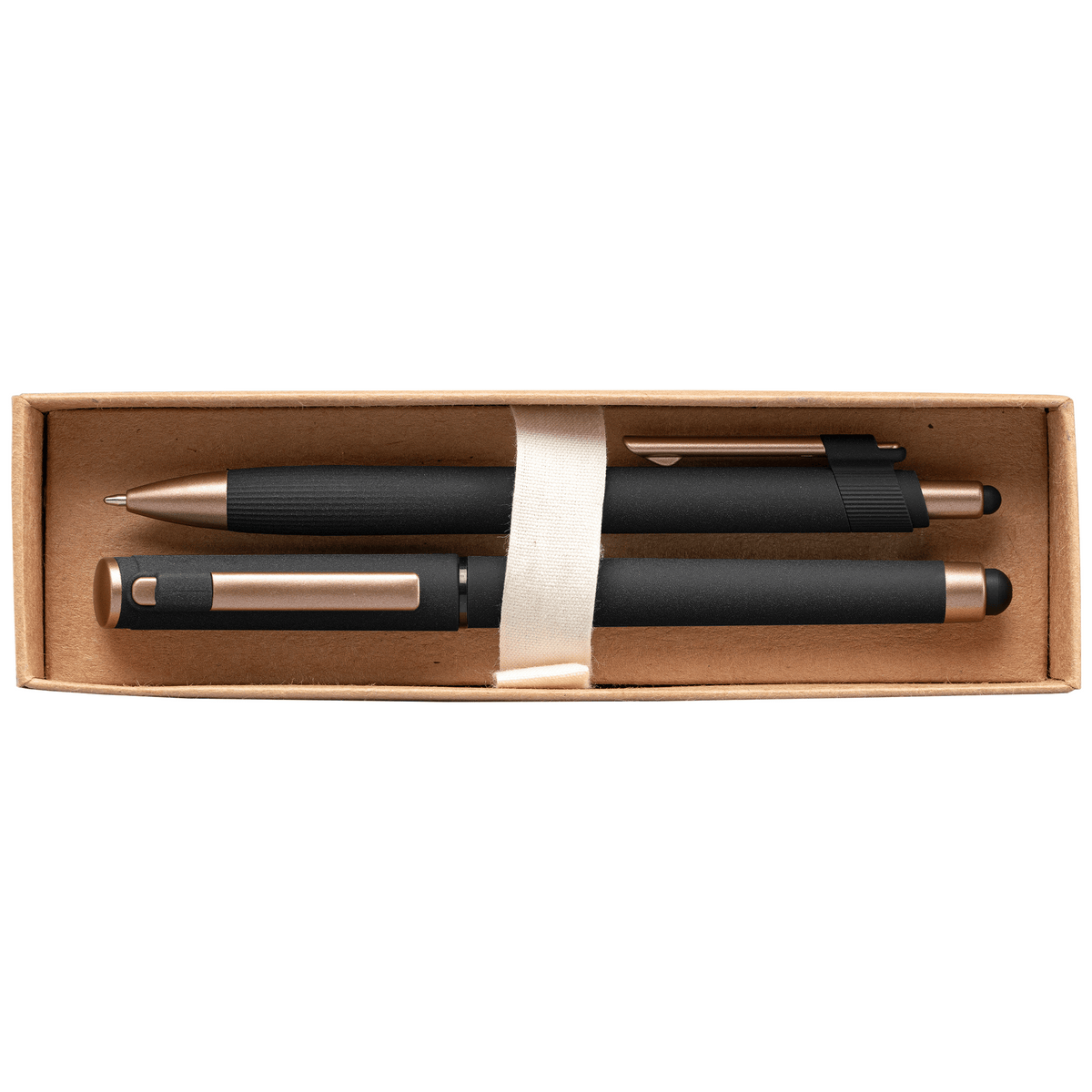 Coffret cadeau stylo York, plastique recyclé, finition bronze, boîte décorée - marquée