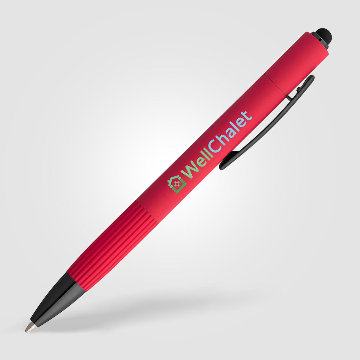 Stylo à bille Saga, aluminium recyclé, mécanisme à bouton-poussoir et stylet