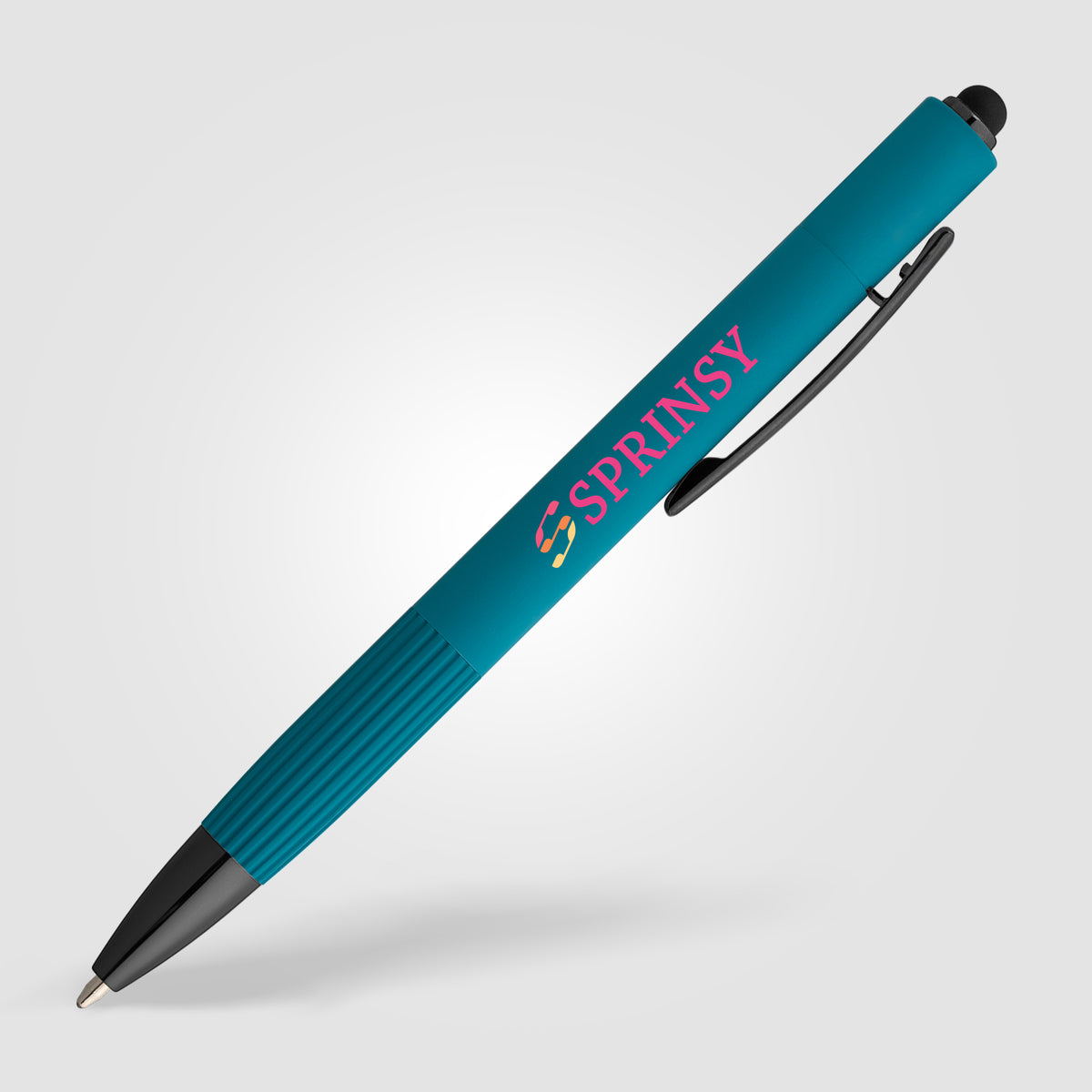 Stylo à bille Saga, aluminium recyclé, mécanisme à bouton-poussoir et stylet