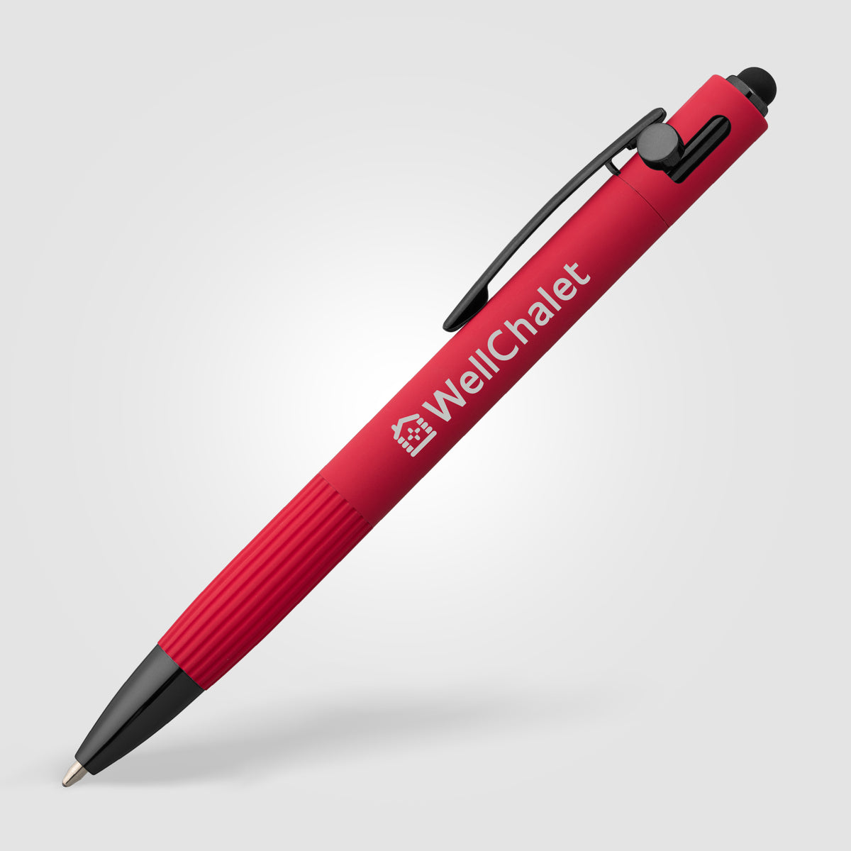 Stylo à bille Saga, aluminium recyclé, mécanisme à bouton-poussoir et stylet