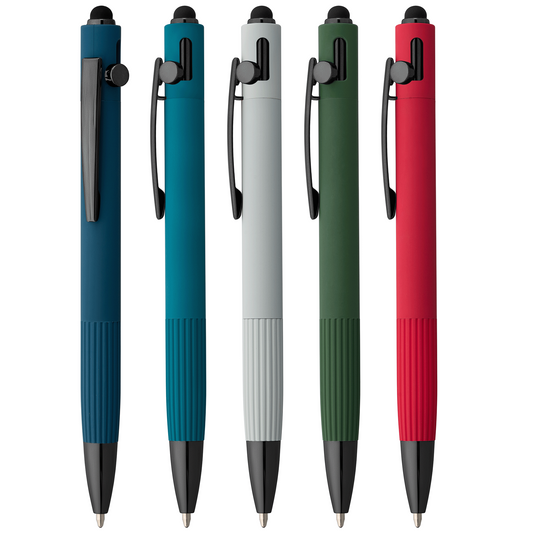 Stylo à bille Saga, aluminium recyclé, mécanisme à bouton-poussoir et stylet