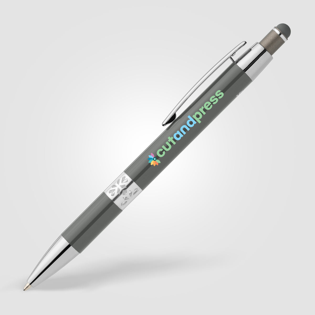Stylo Adorn en aluminium recyclé avec finition chromée et stylet