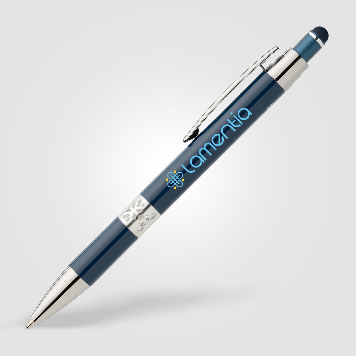 Stylo Adorn en aluminium recyclé avec finition chromée et stylet