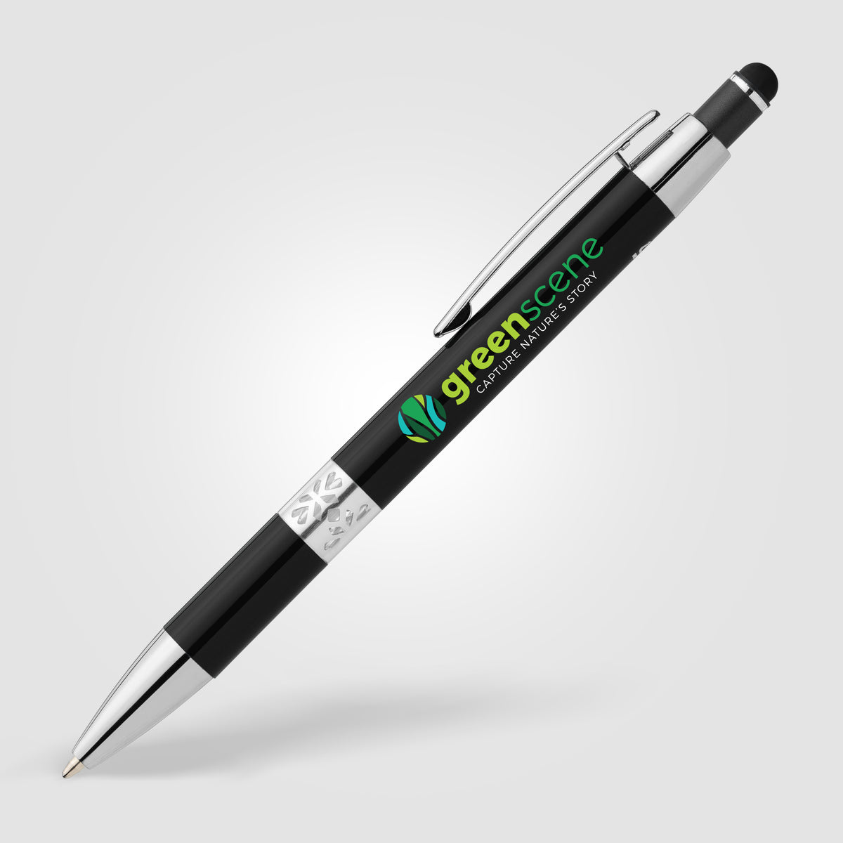 Stylo Adorn en aluminium recyclé avec finition chromée et stylet