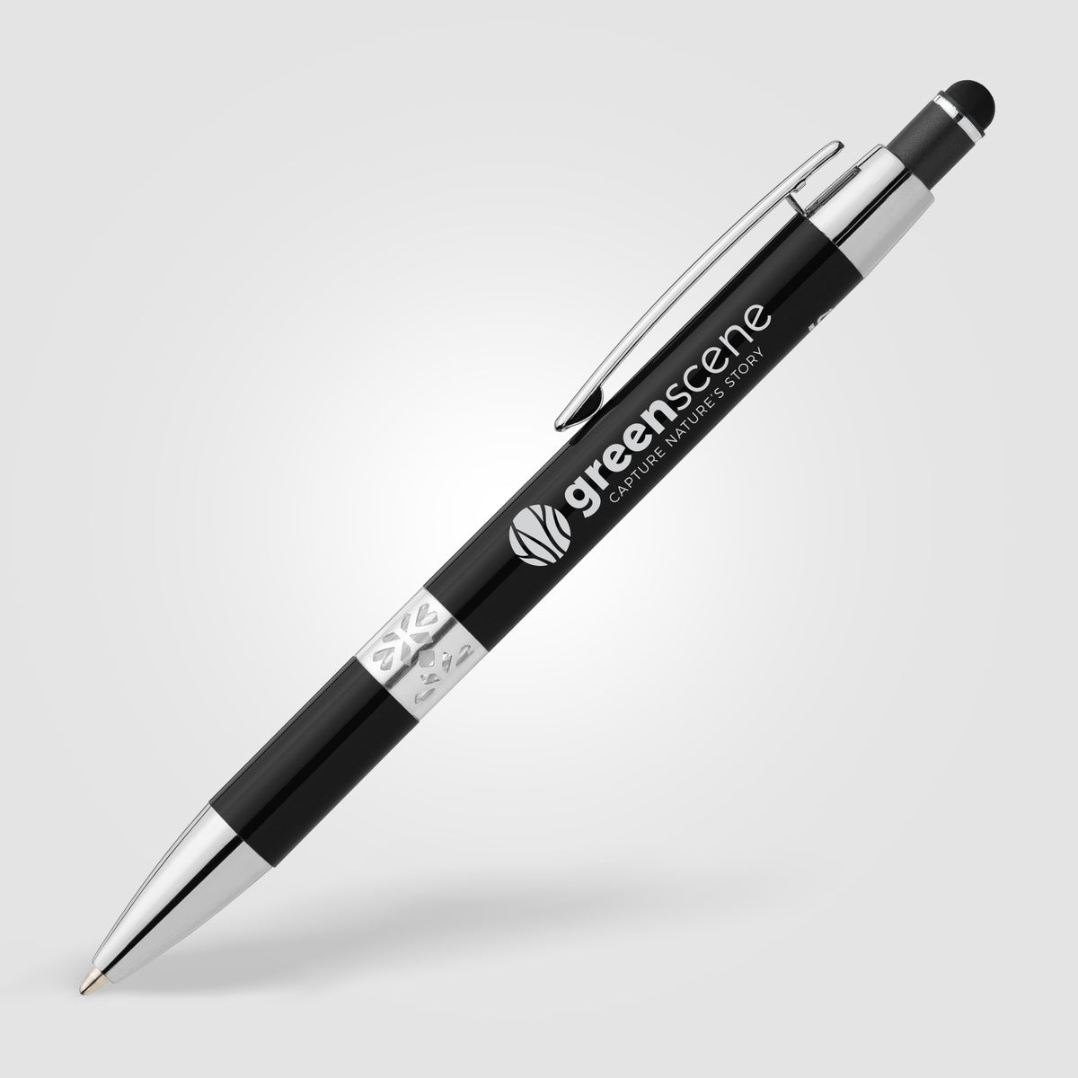 Stylo Adorn en aluminium recyclé avec finition chromée et stylet