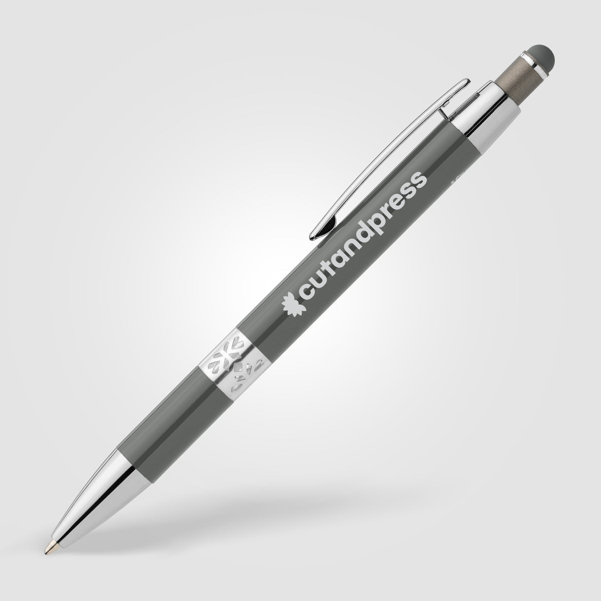 Stylo Adorn en aluminium recyclé avec finition chromée et stylet