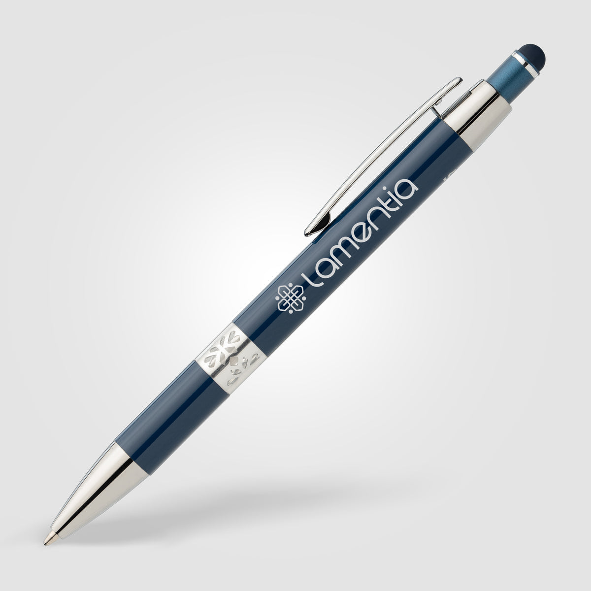 Stylo Adorn en aluminium recyclé avec finition chromée et stylet