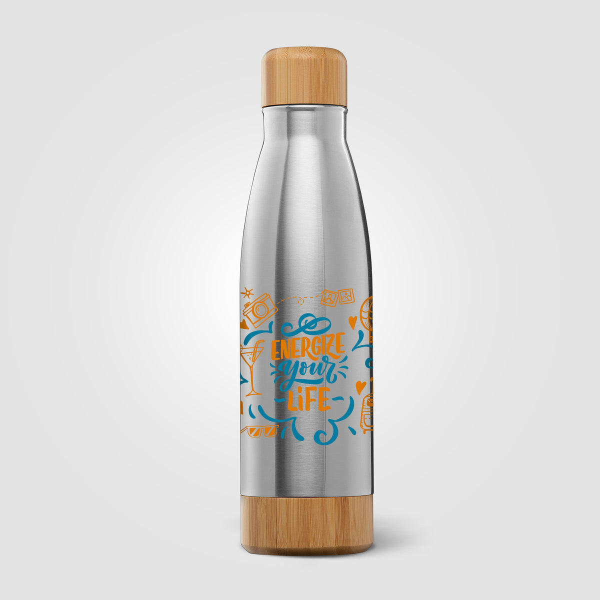 Ibiza Bamboo - 650 ml Bouteille en acier inoxydable à double paroi