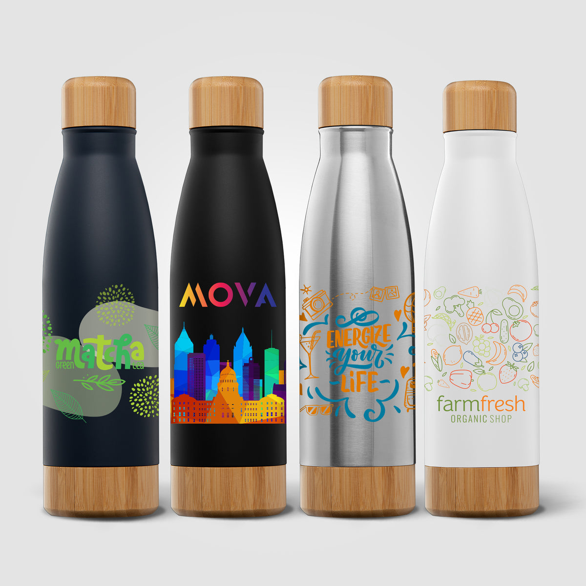 Ibiza Bamboo - 650 ml Bouteille en acier inoxydable à double paroi