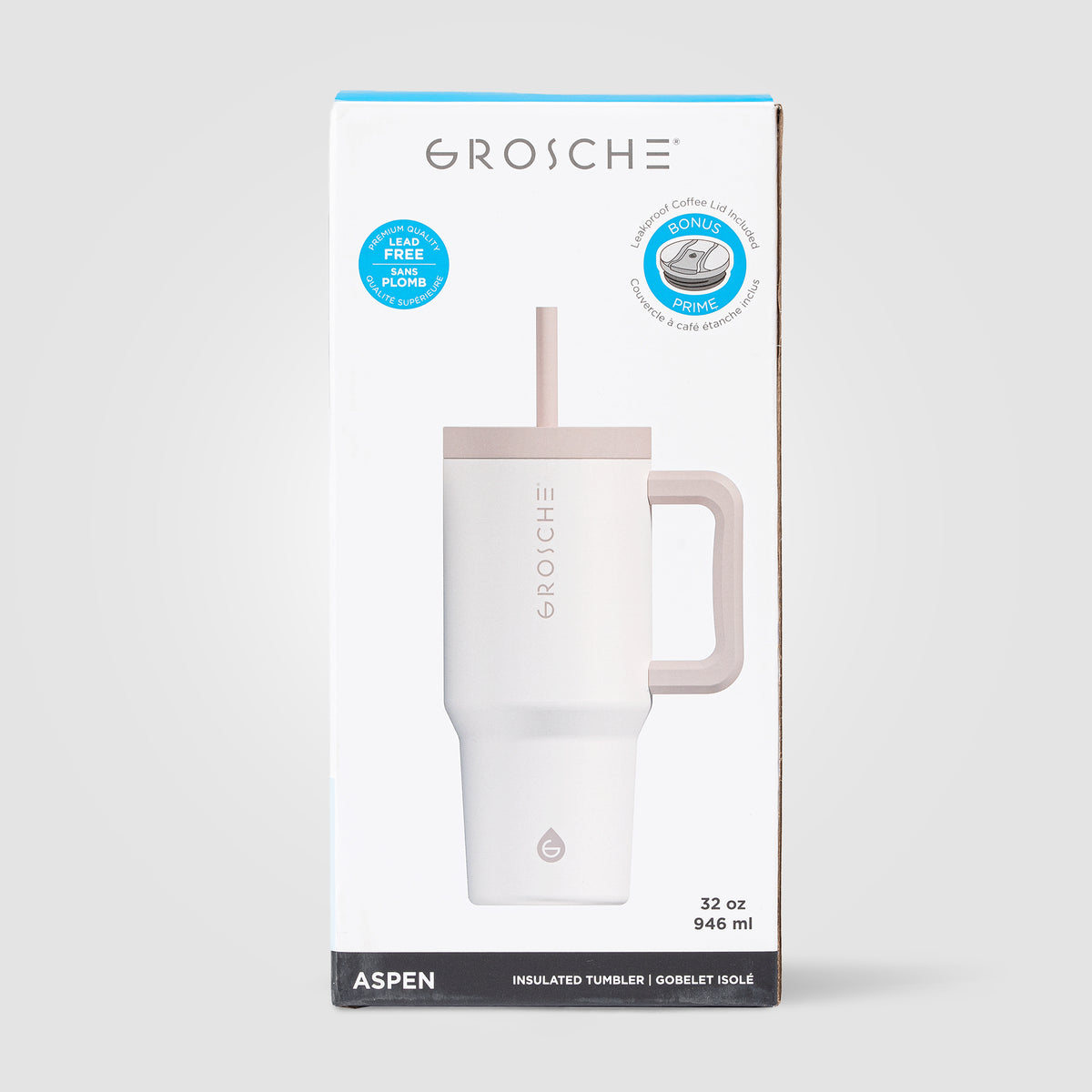 Mug et gobelet GROSCHE Aspen isotherme 2-en-1 en acier inoxydable avec paille – 945 ml