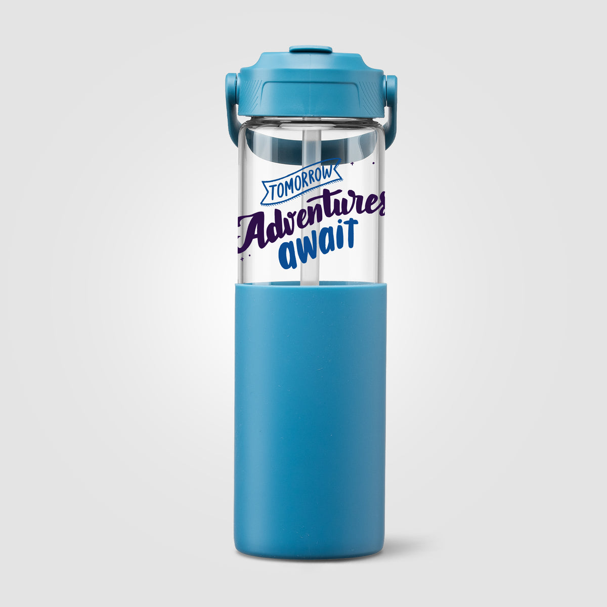 Gourde Juno en verre avec manchon silicone et paille – 590 ml