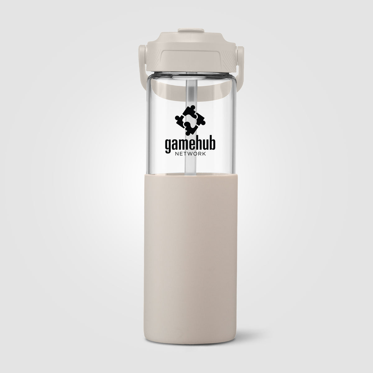 Gourde Juno en verre avec manchon silicone et paille – 590 ml