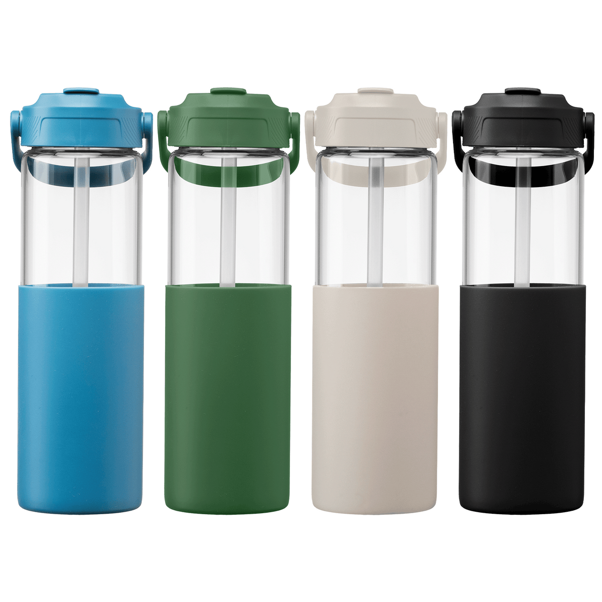 Gourde Juno en verre avec manchon silicone et paille – 590 ml